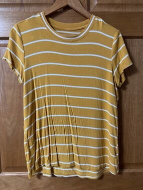 Maurices Mustard Yellow & White Striped Short Sleeve Tee